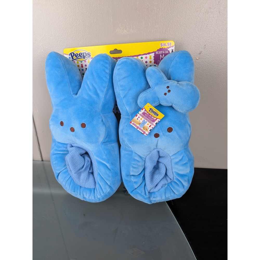 Peeps Blue Bunny Plush Slippers and Wrist Hugger Set Big Kids Medium 13-1 New